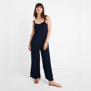 Madewell Blue Button-Front Wide-Leg Jumpsuit Size 8